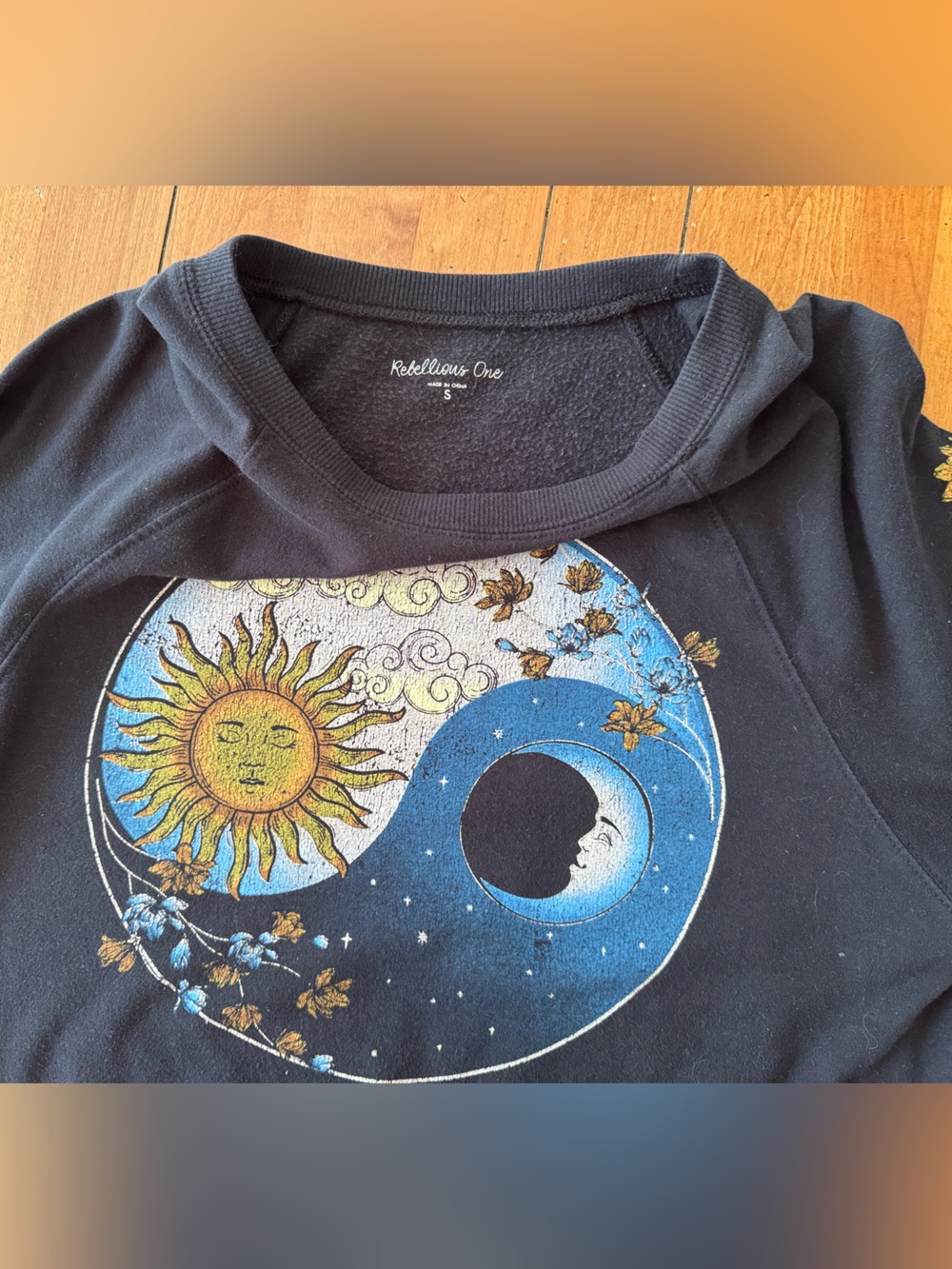 Rebellious One Whimsigoth Celestial Sun Moon Graphic Fleece Crewneck Sweatshirt - Picture 6 of 11